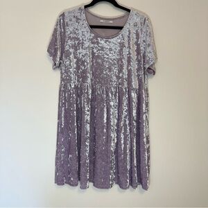 ASOS Glamorous Lavender Crushed Velvet Babydoll Mini Dress Size 14